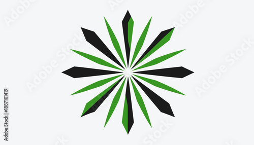 Abstract Geometric Star Burst Design With Pointed Spokes In Green And Black Isolated