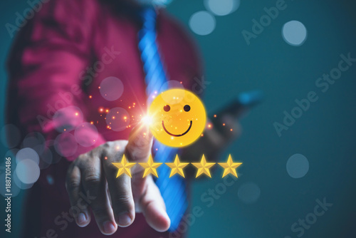 Customer satisfaction rating and service evaluation concept.