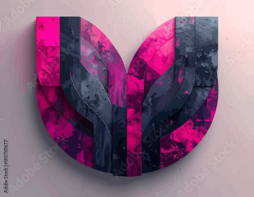 Abstract Form With Pink And Dark Gray Textures For Digital Artwork Designs