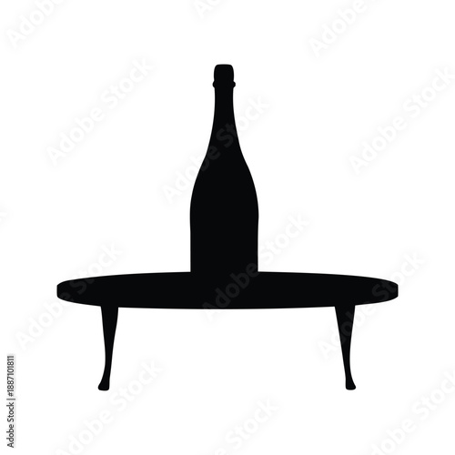 champagne bottle on table black silhouette flat st (1).eps