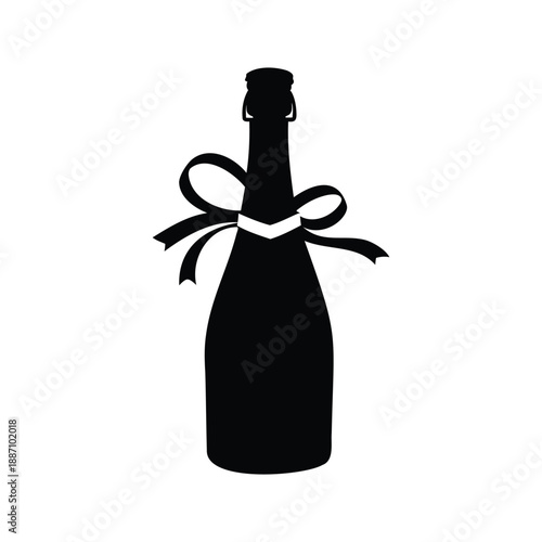 champagne bottle with ribbon decoration black silh (3).eps