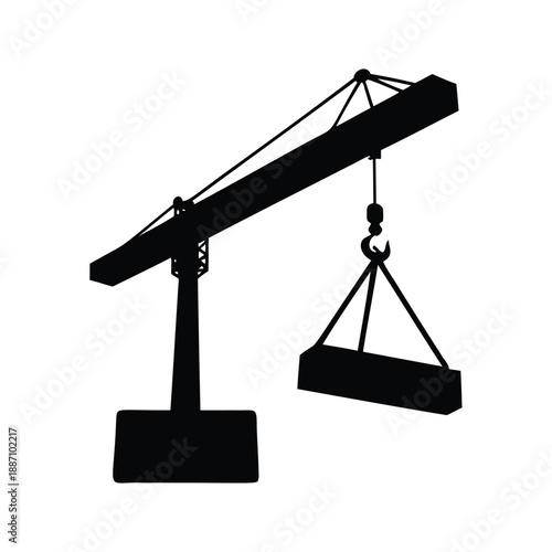 crane lifting beam black silhouette, Industrial crane silhouette vector illustration for design purposes, A black and white silhouette vector illustration of an industrial crane
