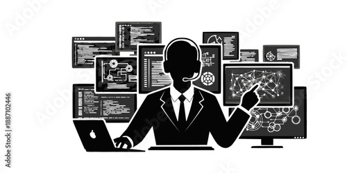 Technical Support Specialist Multi Monitor Silhouette