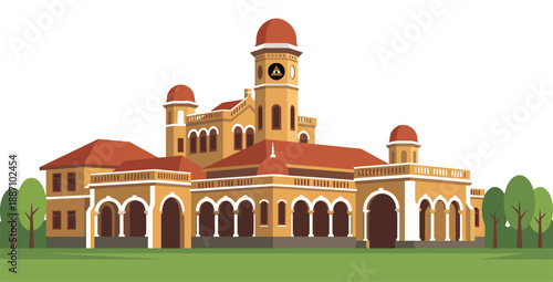 Ancient Napier Museum Thiruvananthapuram building landscape, historic Kerala tourism landmark design, famous Indo Saracenic architecture symbol, art culture view.