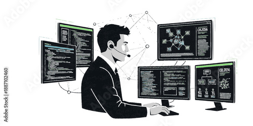 Technical Support Specialist Multi Monitor Silhouette