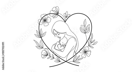 Heartfelt mothers day illustration with floral design and love symbol