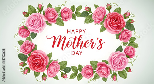 Happy mother's day wishes with beautiful roses and leaves