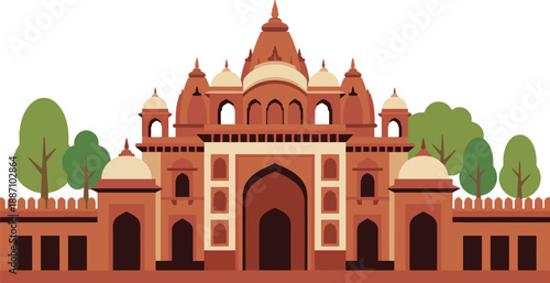 Holy Indian Hindu temple architectural icon, historic religious culture symbol, famous tourism landmark design, ancient spiritual heritage art sign, sacred scene.