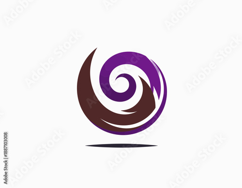 Abstract Graphic Logo Design with Spiral Shapes in Purple and Brown Colors