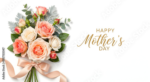 Happy mothers day bouquet of beautiful peach roses for mom
