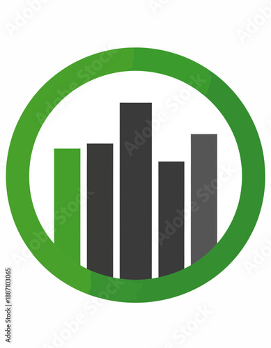 Abstract Graphical Data: Bar Chart Icon with Circular Frame and Vertical Segments