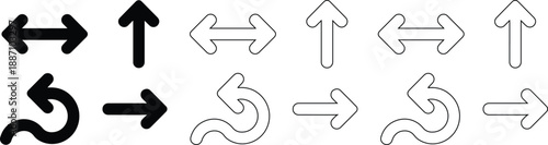 Set of various directional arrows in different styles and colors