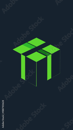 Abstract Geometric Formation in Emerald Green Against Deep Charcoal Background Displaying Symmetry