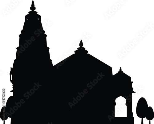 Ancient Jagannath Temple Puri silhouette icon, historic Odisha religious architecture symbol, famous Indian pilgrimage landmark design, holy spiritual culture art sign.