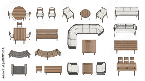 Outdoor Furniture Vector Set for Garden Patio and Landscape Design