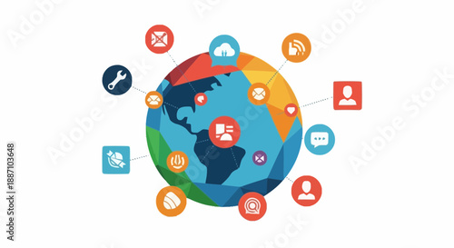 Global Technology and Communication Network Symbols