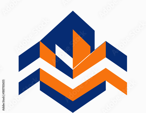 Abstract Geometric Formation With Sharp Angles In Blue And Orange Design Concept