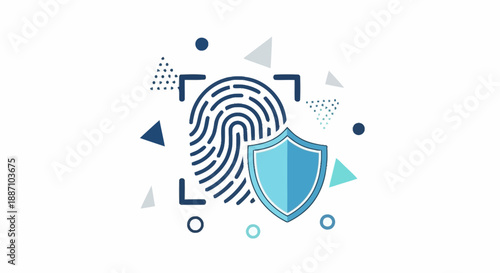Advanced Digital Security and Data Encryption Concept with Fingerprint and Shield Icons