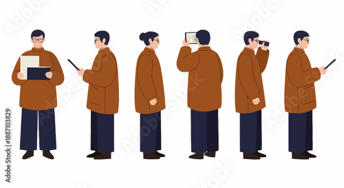 Series of Business Professionals Using Mobile Devices in Office Environment