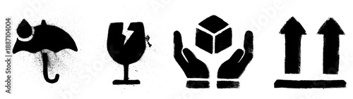 Package Icons Fragile Upside Keep Dry Handle With Care Crayon Chalk Drawing Doodle Vector Set