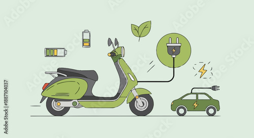 Electric scooter charging station with a compact electric vehicle nearby