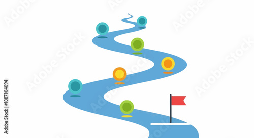 Pathway to Success with Goal Markers and Flagpole