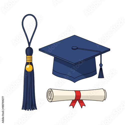 Graduation Cap and Diploma with Tassel for Academic Achievement and Education Celebration