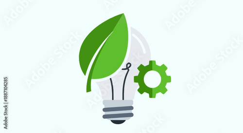 Eco Friendly Innovation with Green Leaf and Gear Symbolizing Sustainable Technology