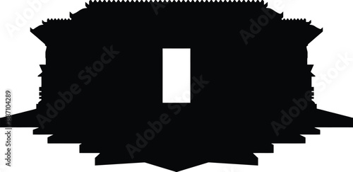 Ancient Indian Hindu temple silhouette icon, historic religious architecture symbol, famous Odisha tourism landmark design, spiritual cultural heritage art sign.
