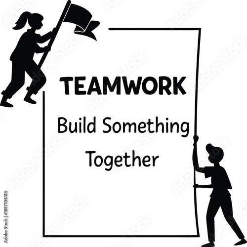Teamwork concept flat silhouette poster illustration.