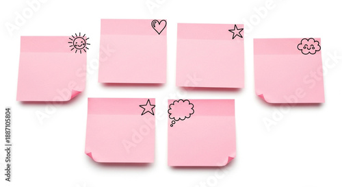 Creative planning and brainstorming with colorful sticky notes decorated with simple icons on a white background