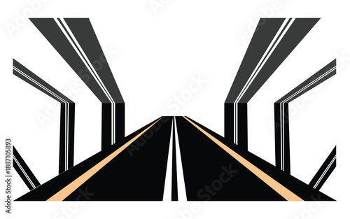 Abstract highway road perspective with bridge pillars modern transportation concept