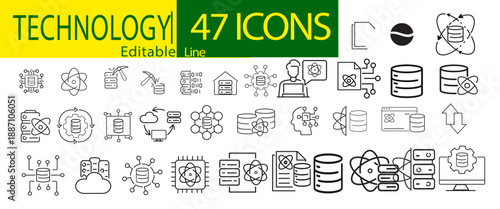Set of 47 outline icons related to data science  Technology line art collection vector illustration.