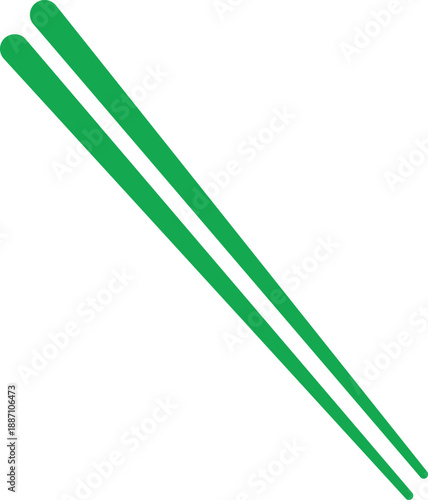 Green plastic chopsticks for eating Asian food  isolated on transparent background