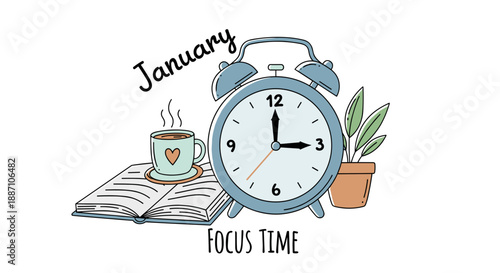 Morning Routine with Alarm Clock, Coffee, and Book