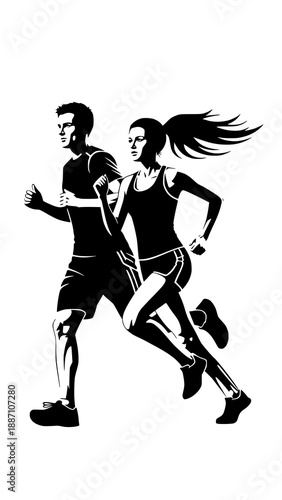 Wallpaper Mural Running man and woman, isolated vector silhouettes. Run, side view. Silhouettes of athletic looking male and female runners running. JPEG version. Torontodigital.ca