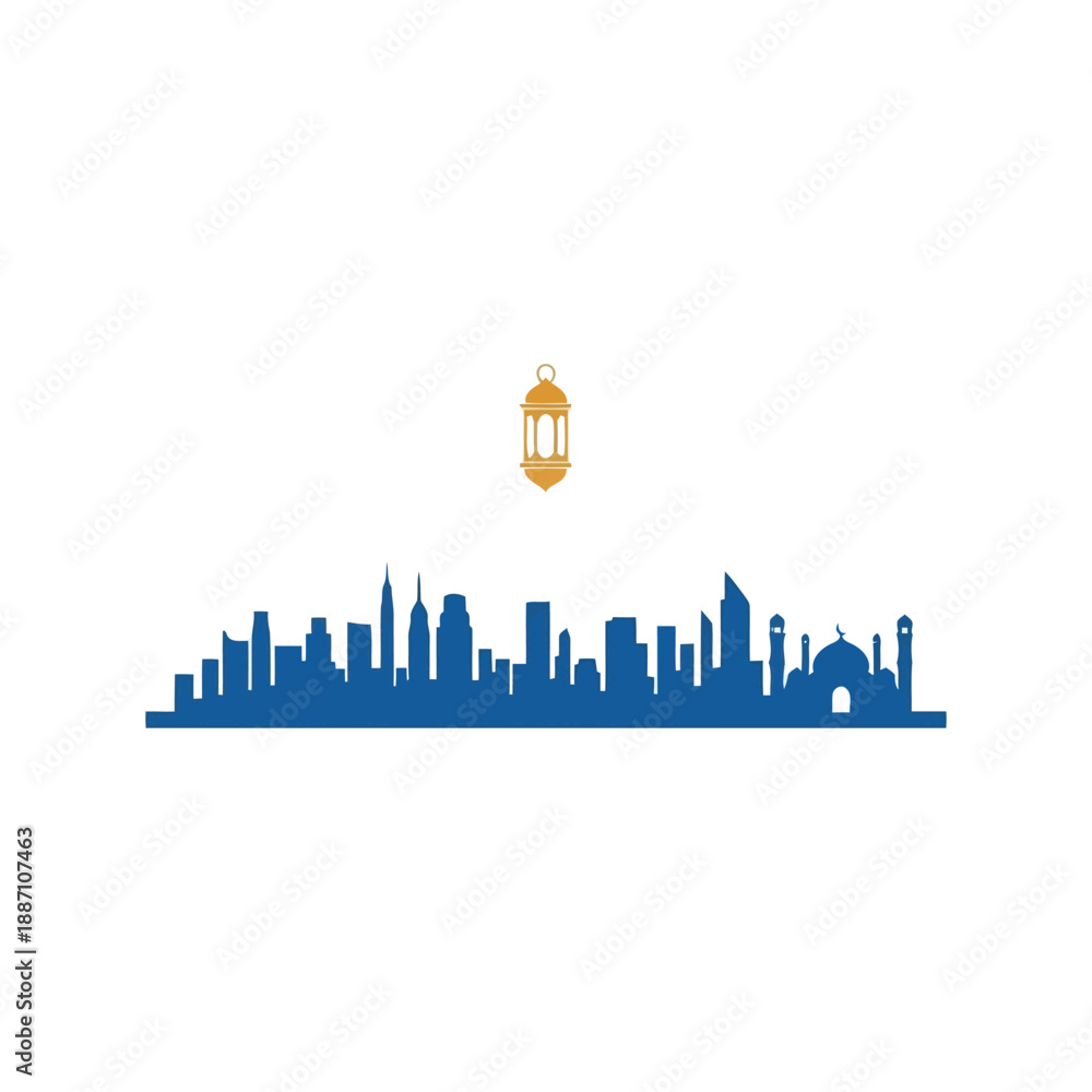 Fototapeta premium Modern city skyline with lantern Vector