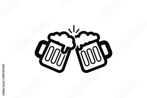 Clinking Beer Mugs Cheers Icon Collection in Vintage Line Style