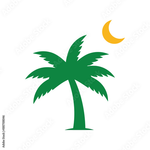 Tropical palm tree with crescent moon Vector