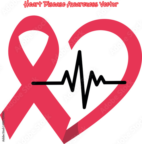 Heart Disease Awareness Vector, Cardiology Health Illustration, Pulse Heart Care Vector Design, Global Heart Care Icon, Heart Health Medical Care Ribbon, World Cardiology Heartbeat Health Symbol