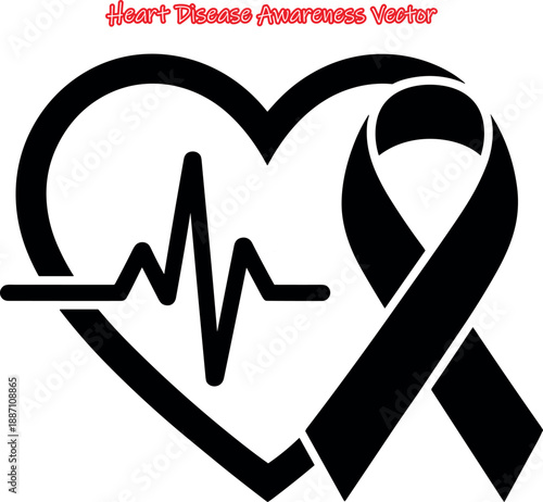 Heart Disease Awareness Vector, Cardiology Health Illustration, Pulse Heart Care Vector Design, Global Heart Care Icon, Heart Health Medical Care Ribbon, World Cardiology Heartbeat Health Symbol