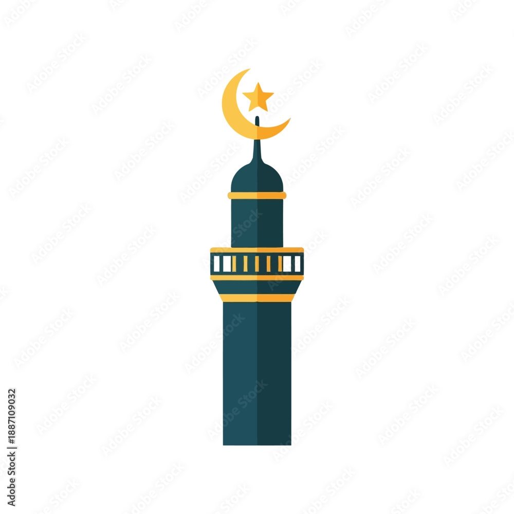 Obraz premium Minaret with crescent and star icon Vector