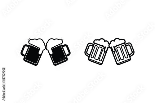 Clinking Beer Mugs Cheers Icon Collection in Vintage Line Style