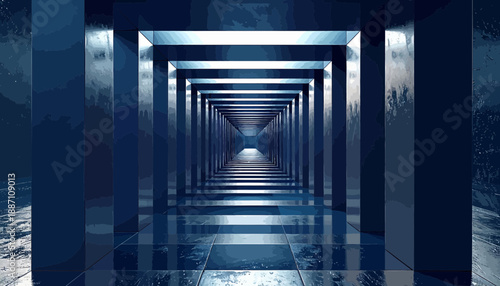 Abstract Infinite Shiny Blue Tunnel Visualizing Data Stream for Business Concepts