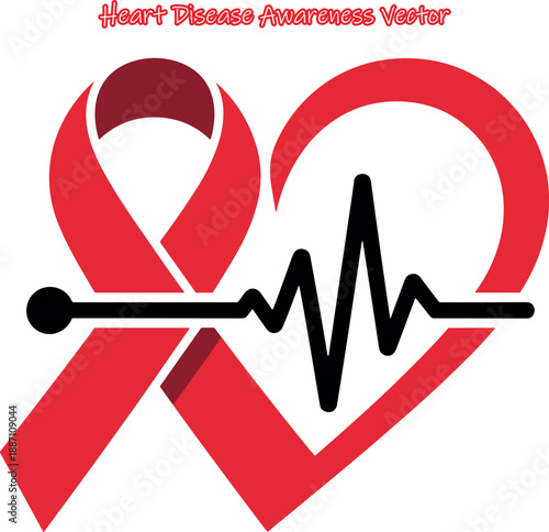 Heart Disease Awareness Vector, Cardiology Health Illustration, Pulse Heart Care Vector Design, Global Heart Care Icon, Heart Health Medical Care Ribbon, World Cardiology Heartbeat Health Symbol
