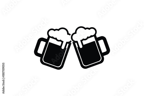 Clinking Beer Mugs Cheers Icon Collection in Vintage Line Style