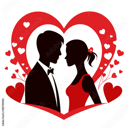Couple in love within a heart