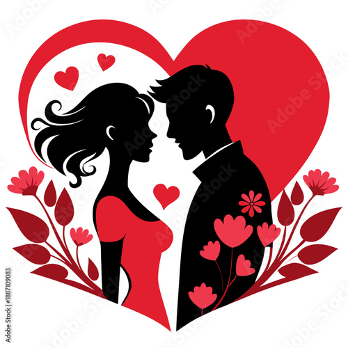 Couple in love within a heart