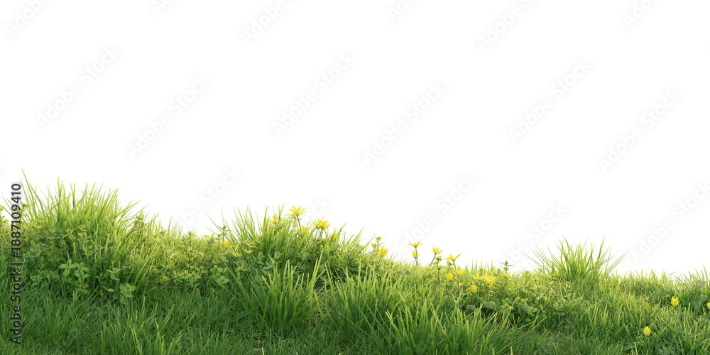 Naklejka premium Verdant Hill Blooming with Yellow Flowers in Spring. 3D render. 