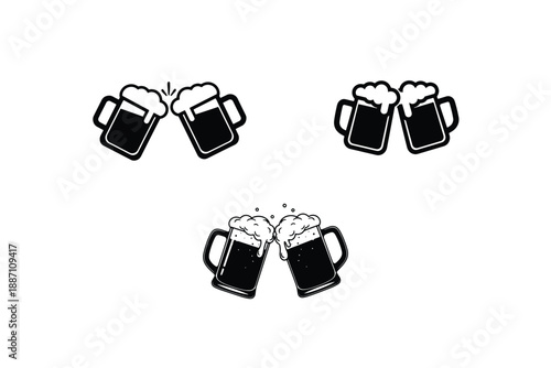 Clinking Beer Mugs Cheers Icon Collection in Vintage Line Style